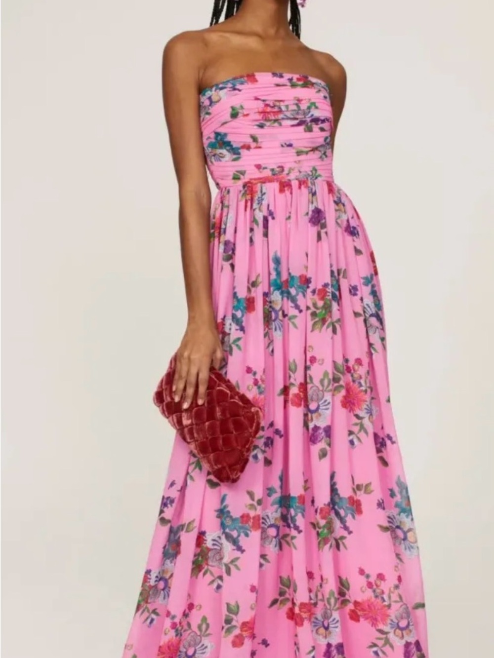 Sau Lee Camille Gown- Strapless Pink Floral Maxi Gown